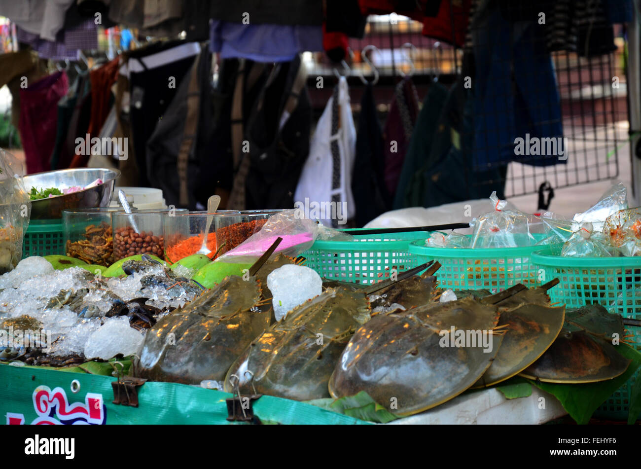 Limule et fruits de mer salade épicée pour en vente au marché de la Thaïlande Banque D'Images