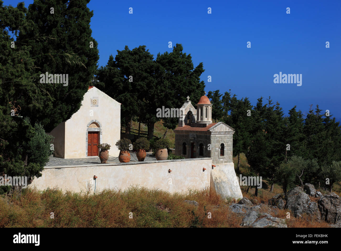 Crète, petite chapelle à côté de l'ancien cloître Moni Preveli, ruine Preveli, dans le sud de l'île Banque D'Images
