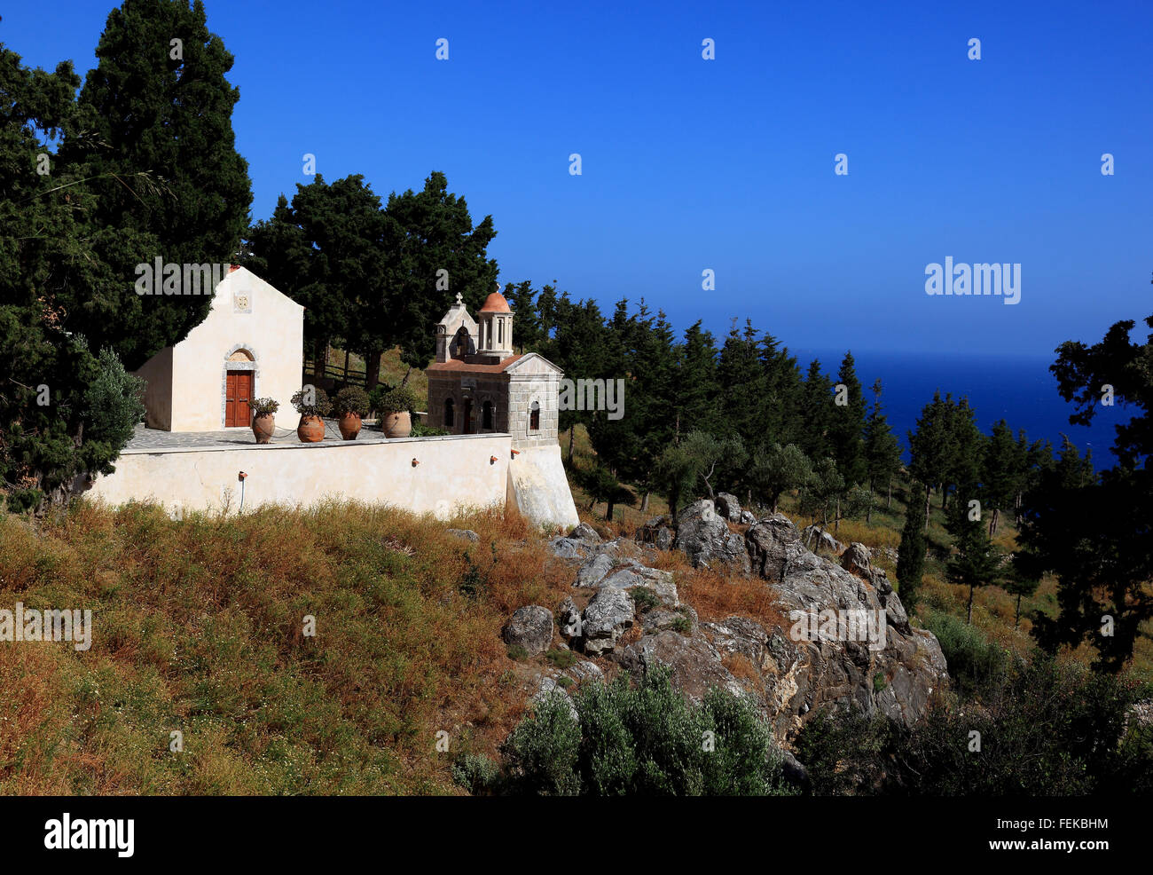Crète, petite chapelle à côté de l'ancien cloître Moni Preveli, ruine Preveli, dans le sud de l'île Banque D'Images