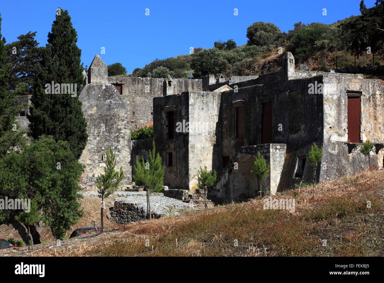 Crète, vestiges de l'ancien cloître du monastère de Preveli, ruine Moni Preveli, dans le sud de l'île Banque D'Images