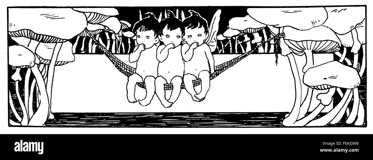 Chez les enfants, la conception de champignons chapitre intitulé par Marion Wallace Dunlop, ligne art nouveau de 1897 Illustration Banque D'Images