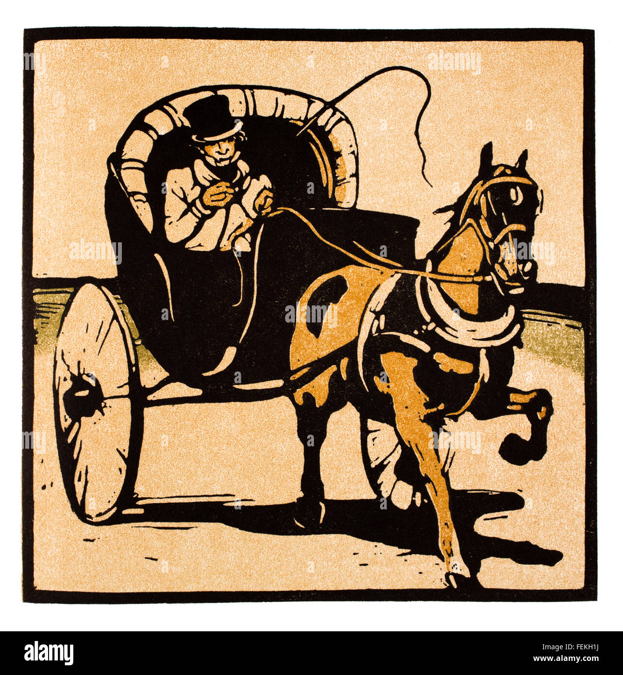 Le Cabriolet, woodcut print par l'artiste William Nicholson, illustration couleur à partir de 1897 la concurrence Studio Magazine Banque D'Images