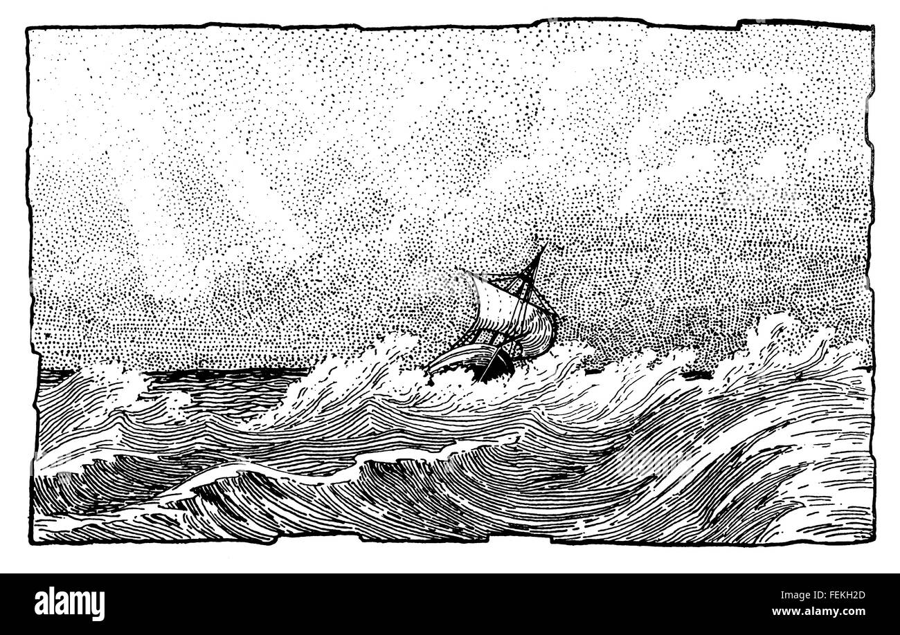 Seascape illustration de petit bateau à voile en mer agitée par Arthur Smith de Bristol, à partir de 1897 la concurrence Studio Magazine Banque D'Images