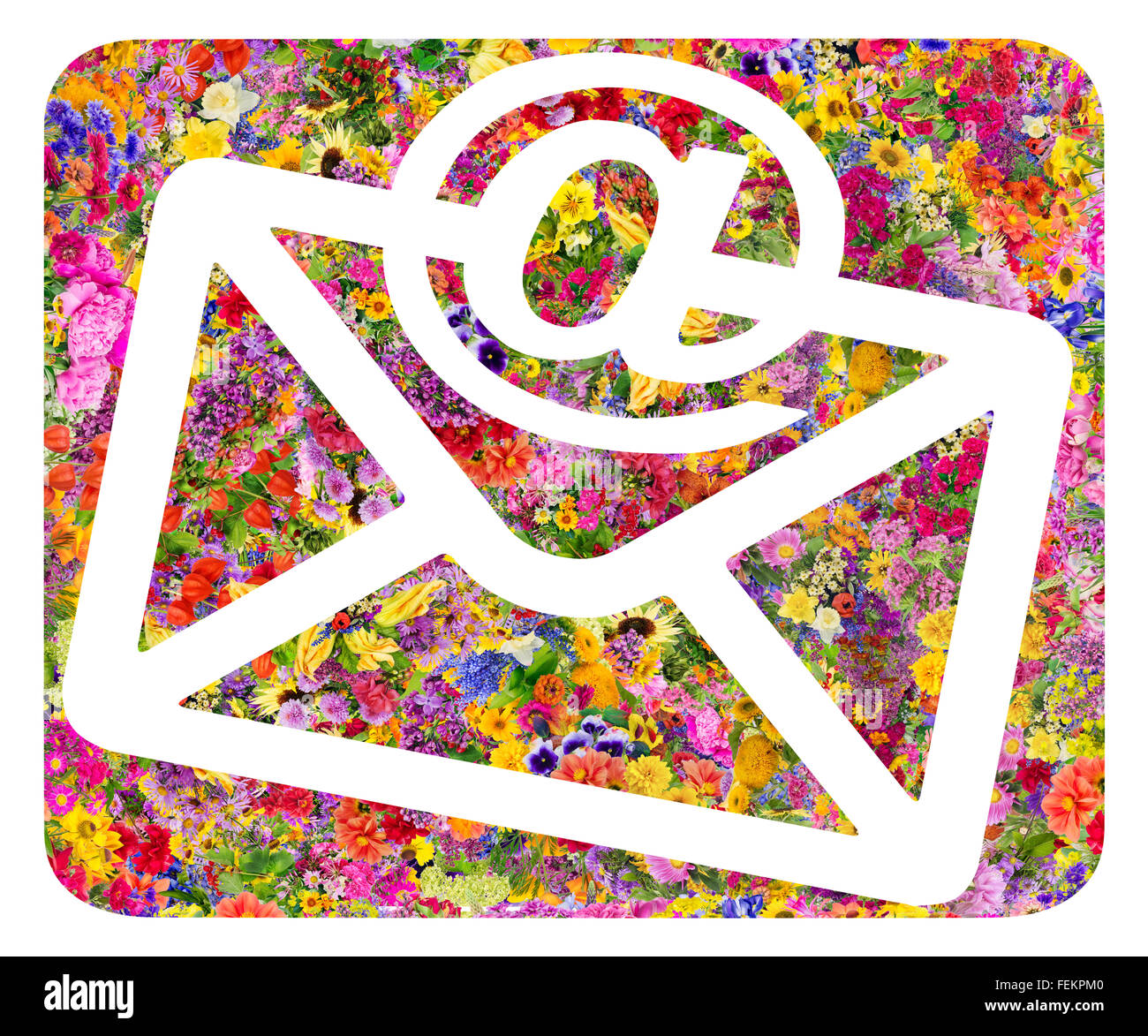 Enveloppe poste standard mondial et symbole de l'e-mail collage. Résumé de l'image isolée fait main fleurs d'été Banque D'Images