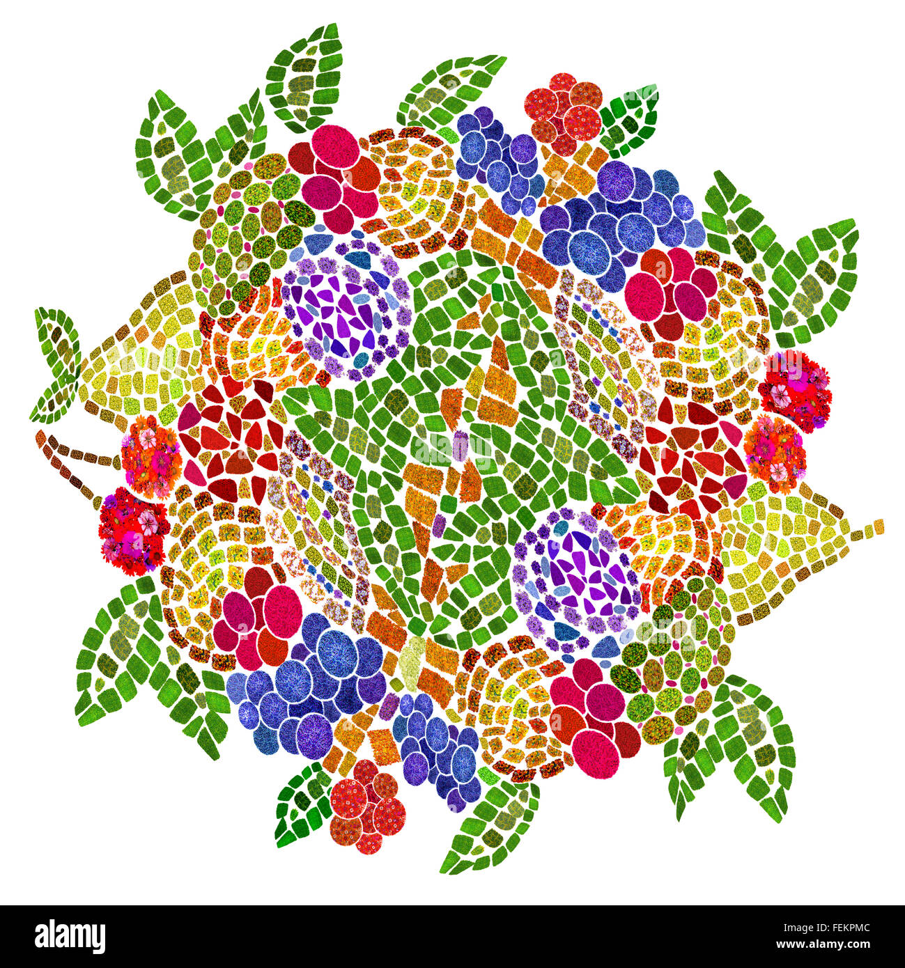 Planète Terre- est le cocktail de fruits. Concept fabriqué à partir de fleurs éclatantes de l'été. Collage abstrait mosaïque fait main isolé Banque D'Images