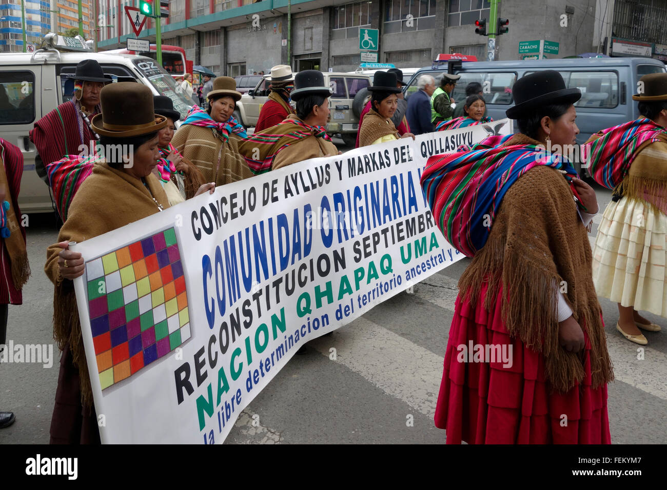 Les femmes pour leur droit à la propriété des terres La Paz. La Bolivie Banque D'Images