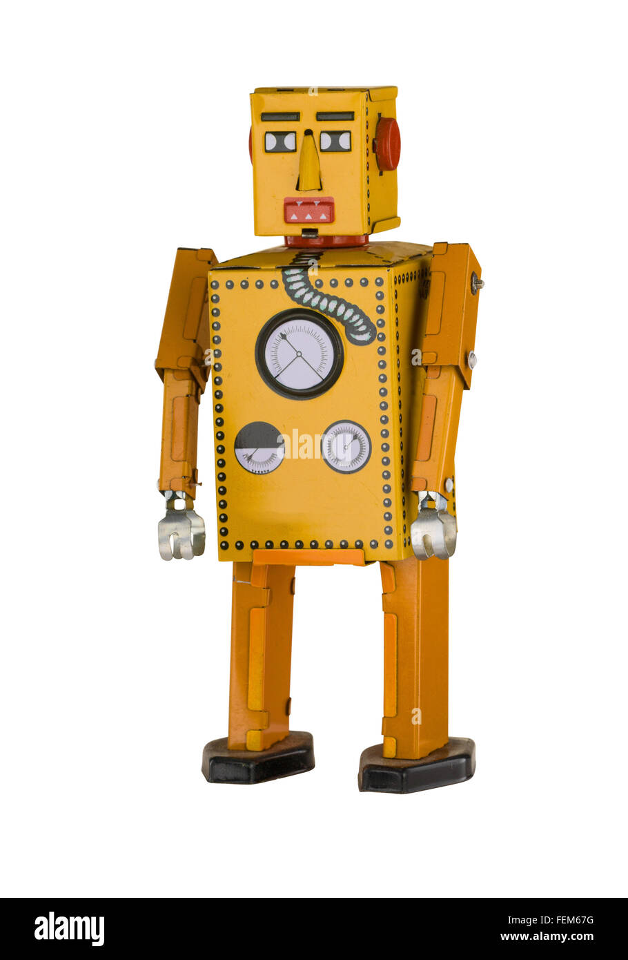 Robot d'étain isolé sur fond blanc Banque D'Images