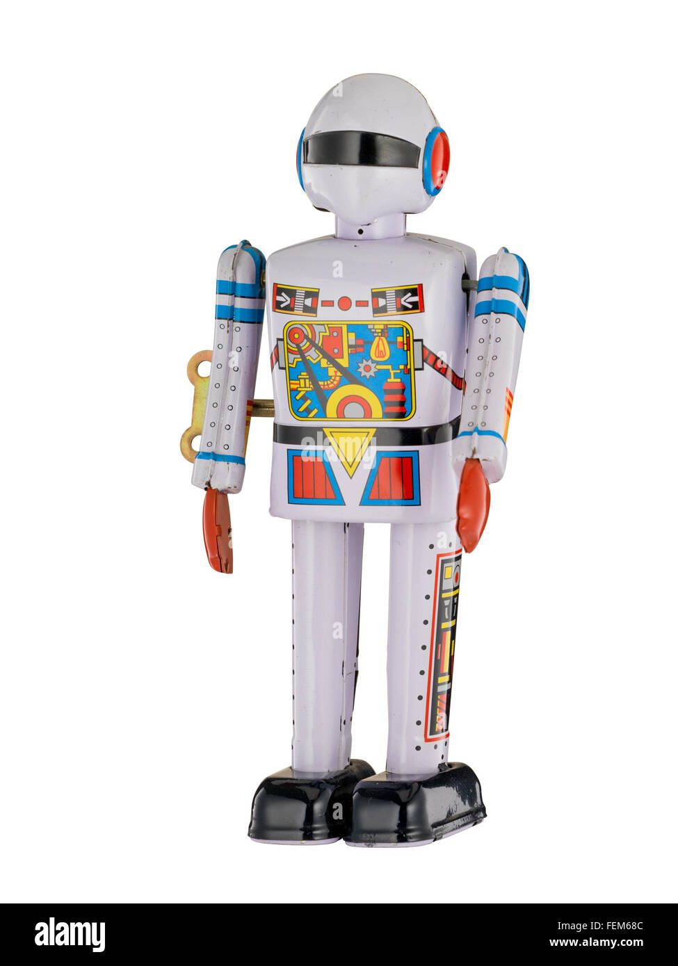 Vintage Retro blanc robot isolated on white Banque D'Images