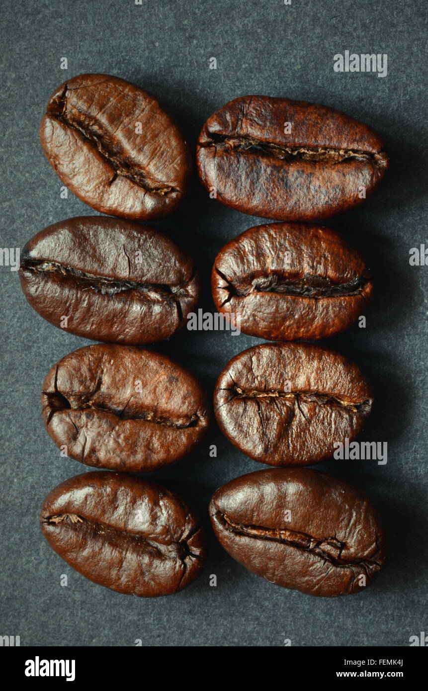 Les grains de café torréfié, close-up shot avec objectif macro Banque D'Images
