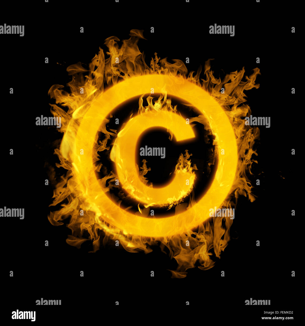 Image composite de copywrite logo dans le feu Banque D'Images