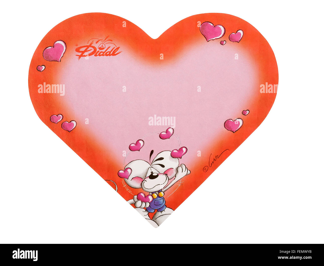 Coeur d'un bloc de mémoire forme indique la souris Diddl avec des coeurs par Thomas Goletz. Banque D'Images