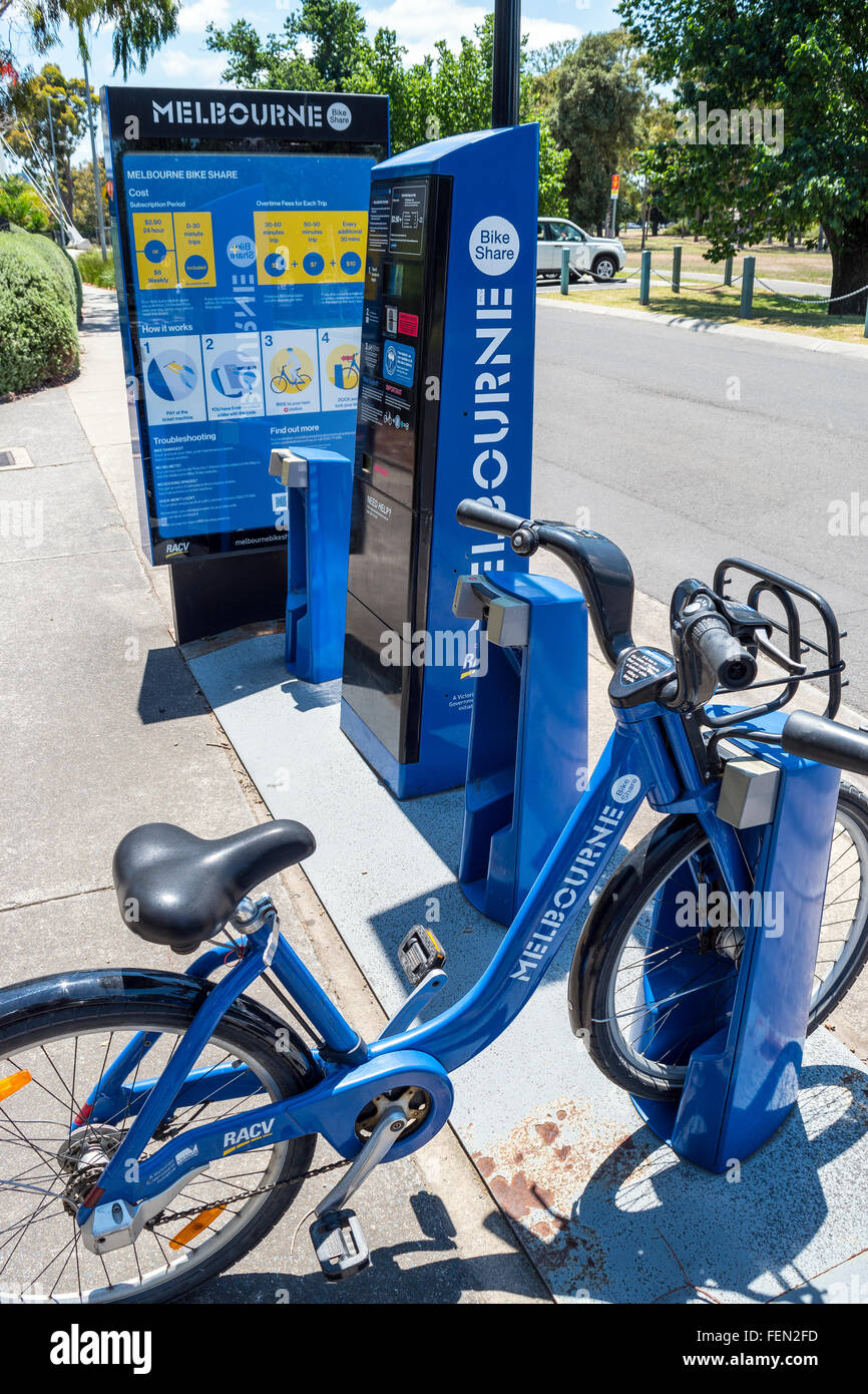 Melbourne Bike Share avec le vélo et de paiement, Melbourne, Australie Banque D'Images