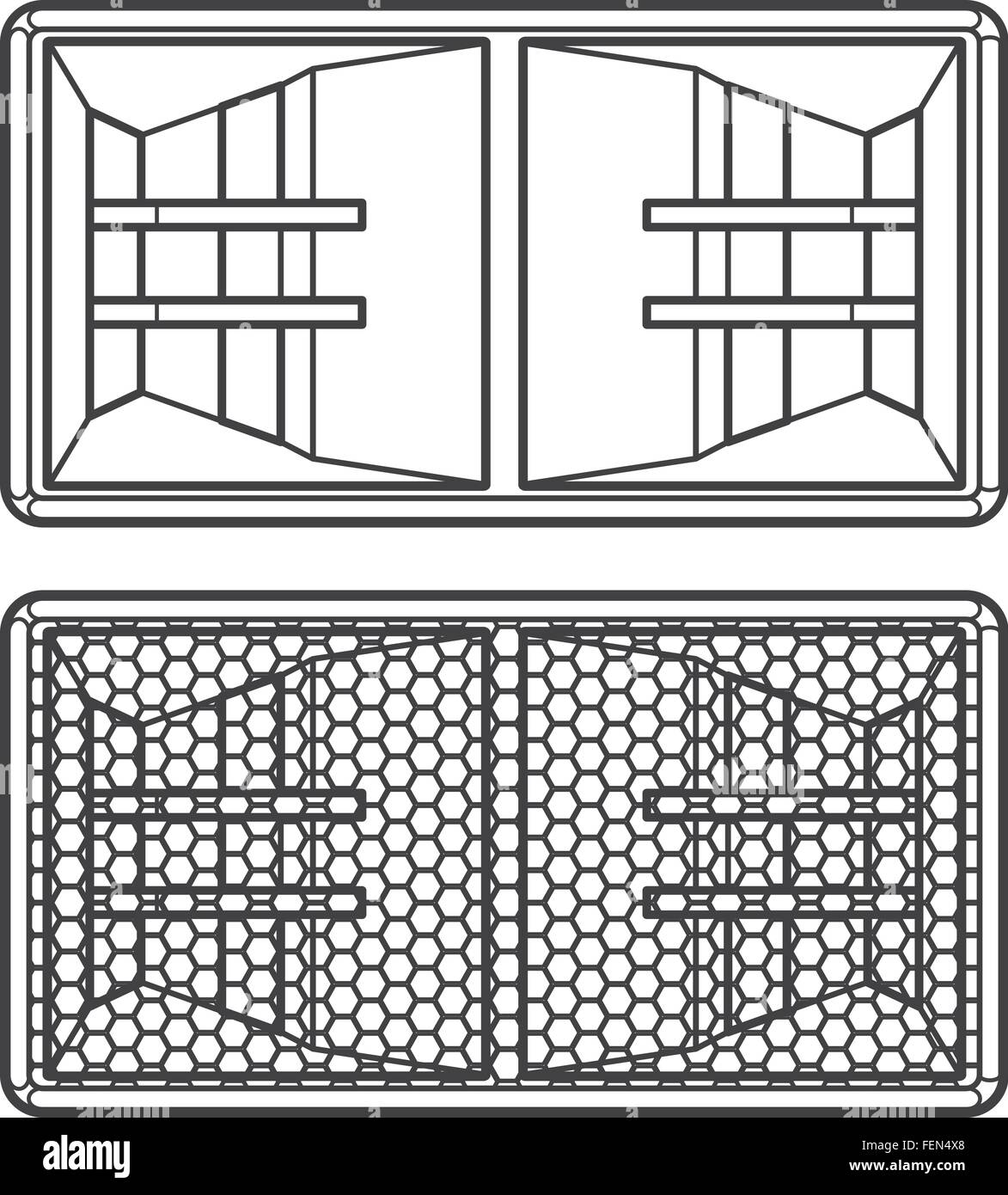 Contour gris foncé vecteur double système d'avertisseur sonore des haut-parleurs avec caisson d'illustration de la grille de protection Illustration de Vecteur