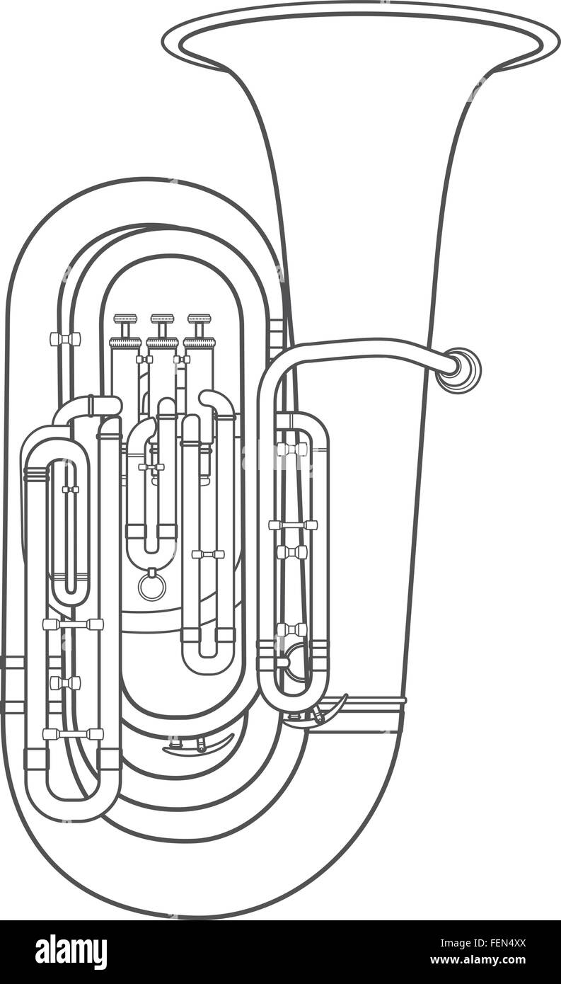 Contour gris foncé vecteur tuba instrument à vent vector illustration fond blanc Illustration de Vecteur