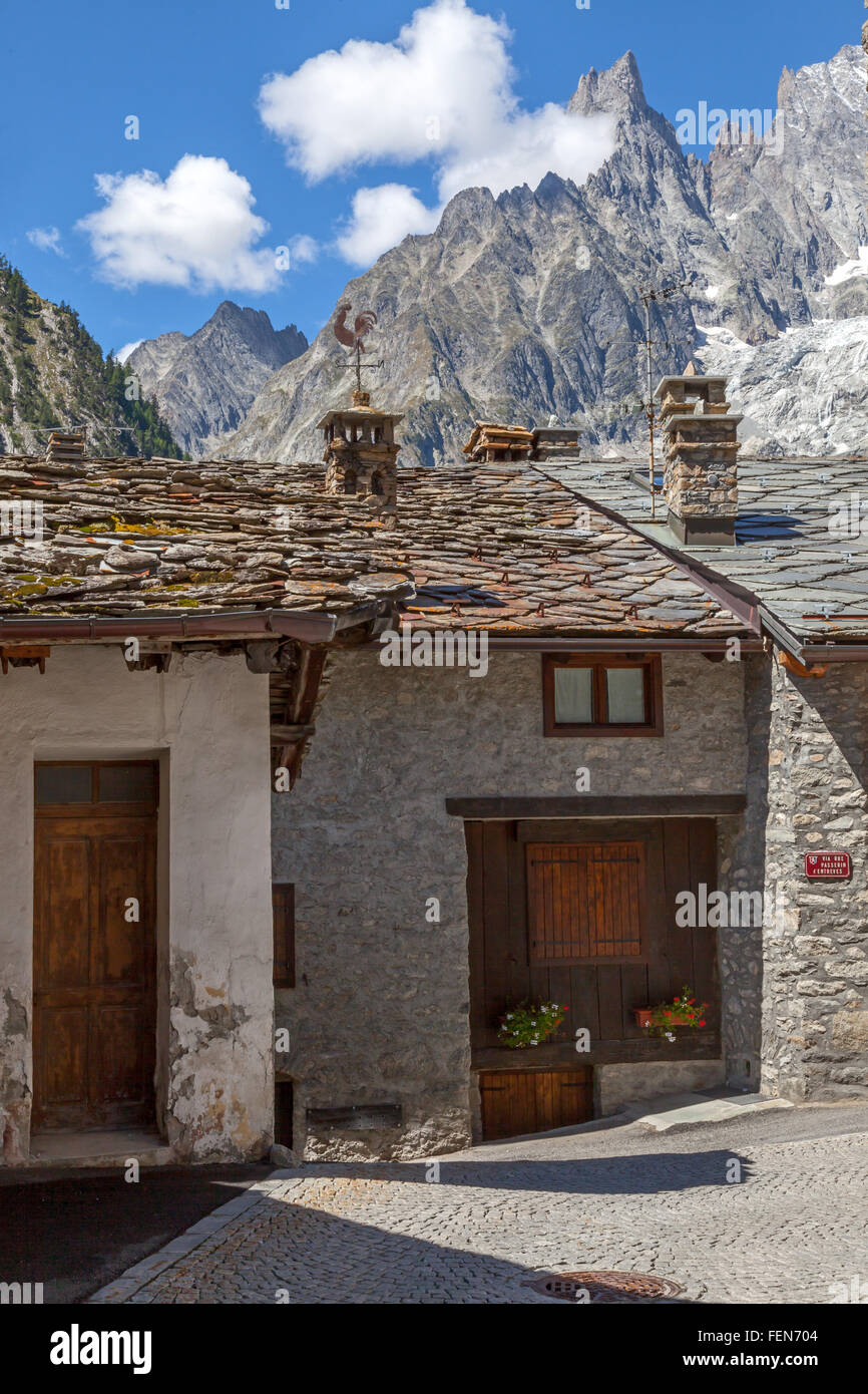 Village alpin d'Entreves en Vallée d'Aoste. Banque D'Images