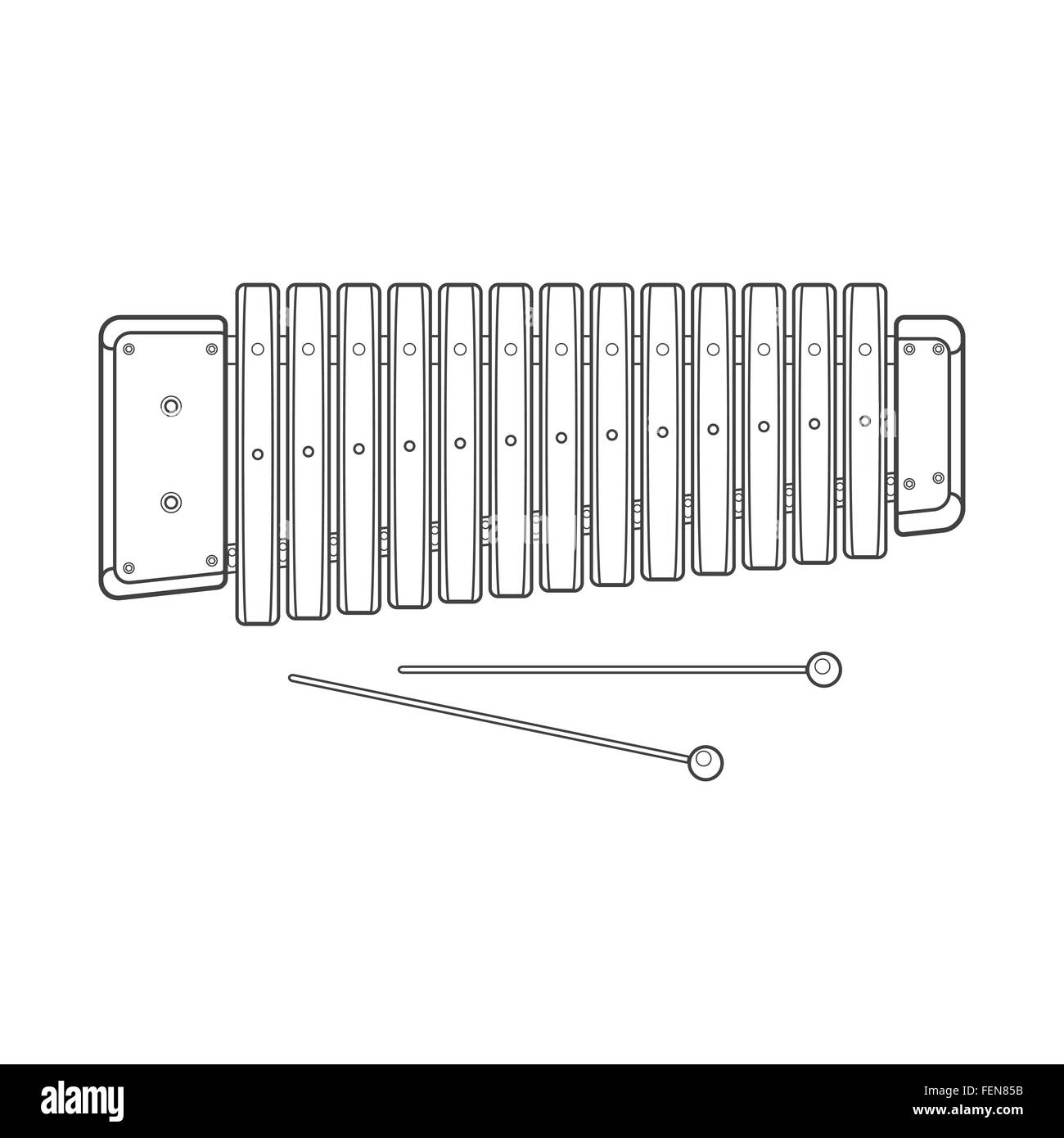 Contour foncé couleur xylophone bois vecteur de bâton sur fond blanc illustration technique Illustration de Vecteur