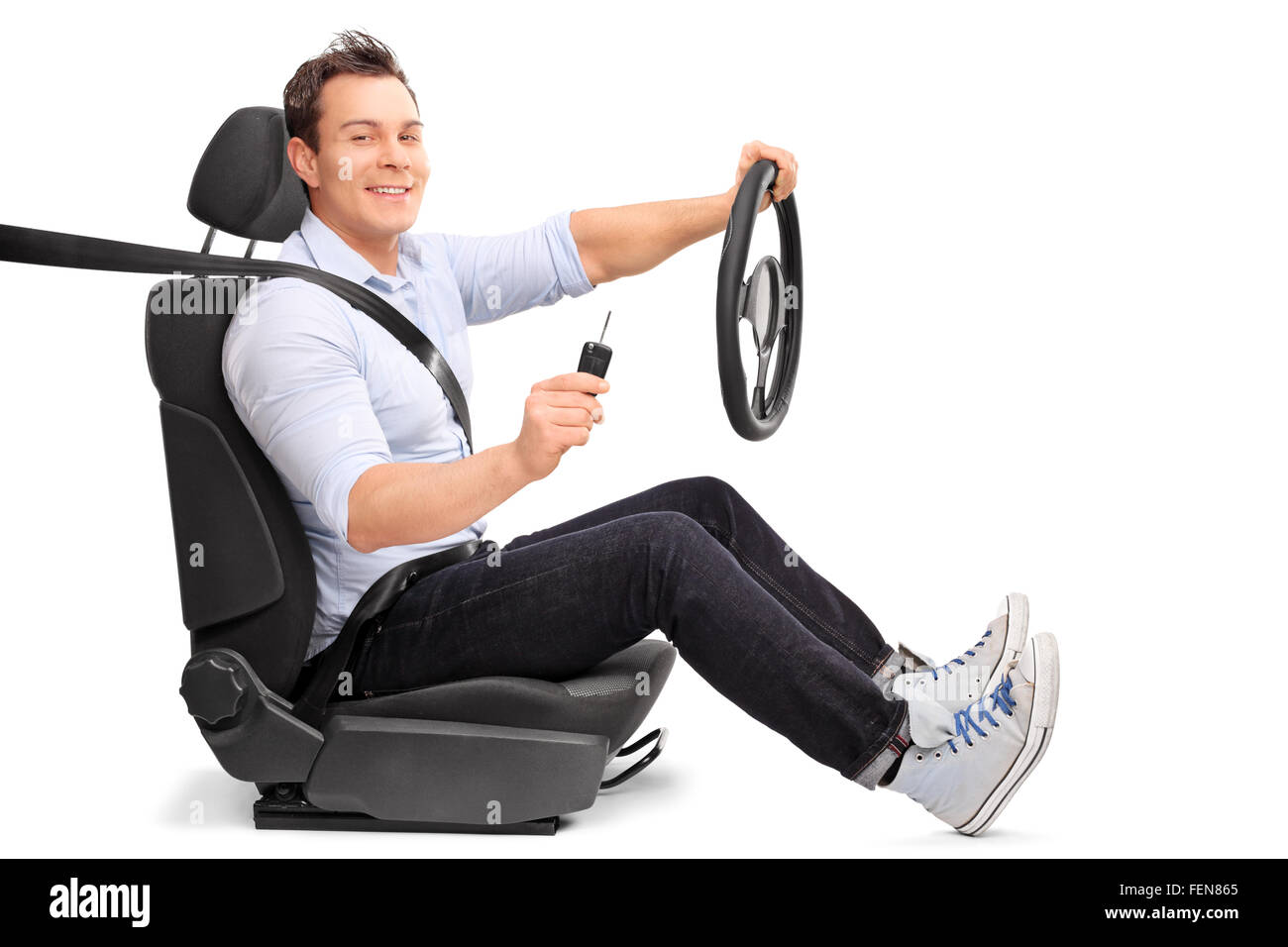 Heureux homme assis sur une voiture Banque de photographies et d’images ...