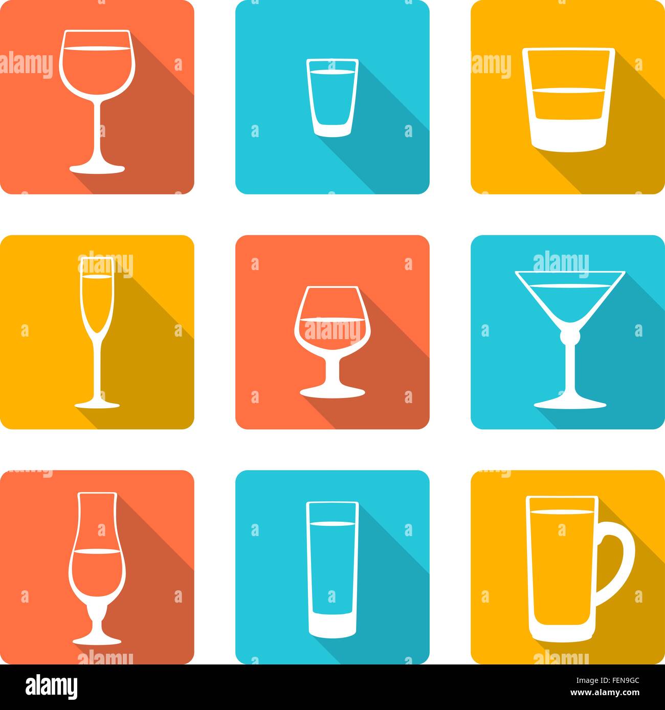 Télévision couleur divers vecteurs d'alcool style icônes lunettes avec ombre Illustration de Vecteur