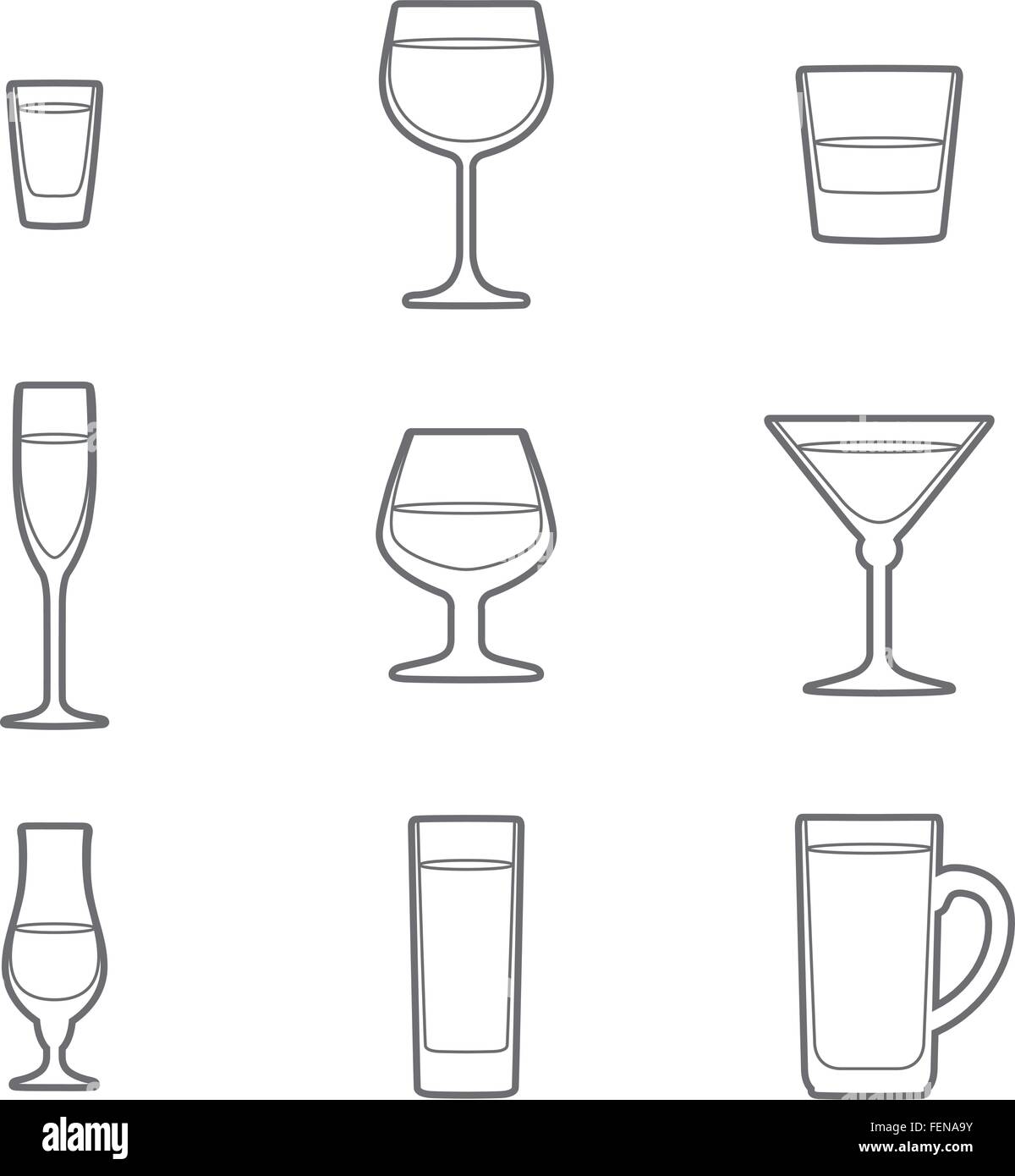 Vector contour gris lunettes alcool icon set Illustration de Vecteur
