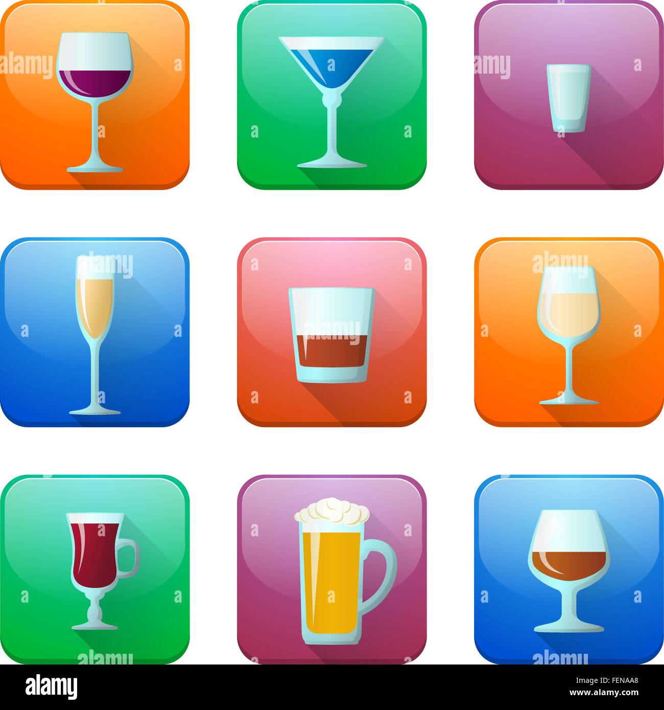 Vecteur de couleur des verres d'alcool glacé icons set Illustration de Vecteur