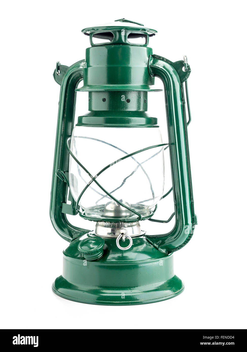 Vintage lampe à huile verte sur fond blanc Banque D'Images