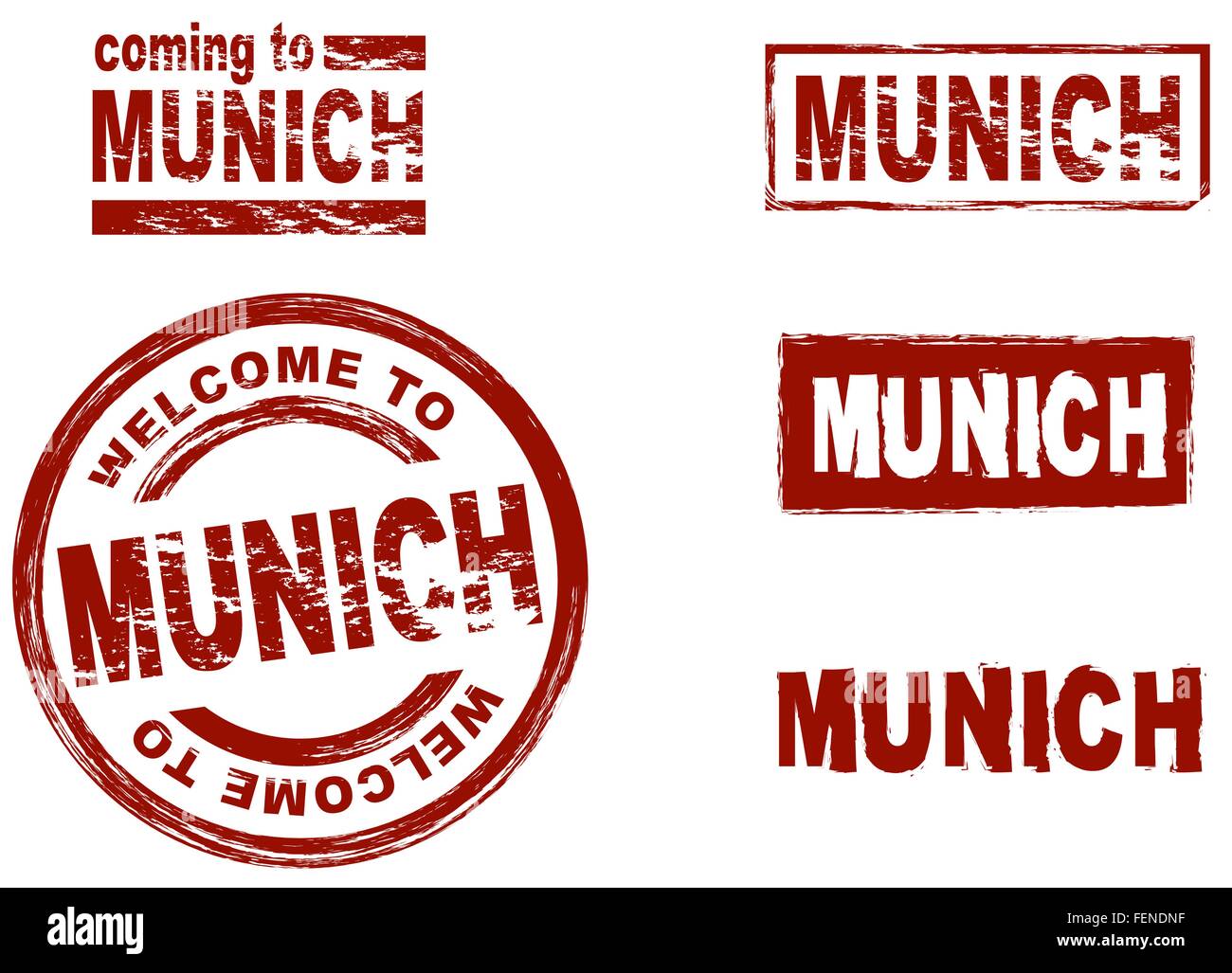 Ensemble de timbres d'encre stylisé montrant la ville de Munich Illustration de Vecteur
