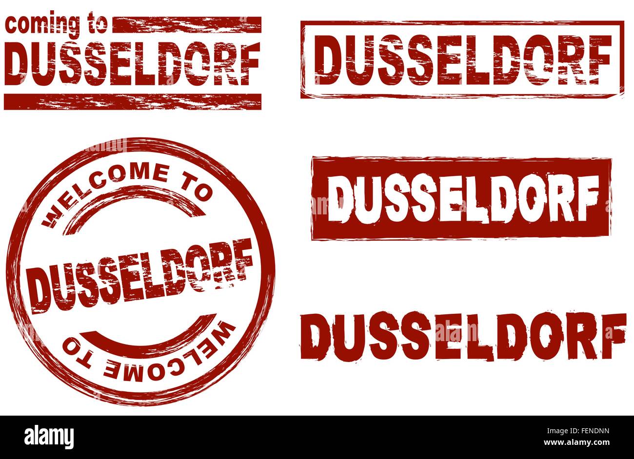 Ensemble de timbres d'encre stylisé montrant la ville de Dusseldorf Illustration de Vecteur