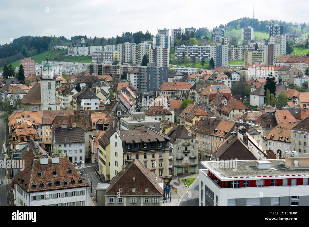 La Chaux-de-Fonds, une vue sur la ville, un site classé au Patrimoine Mondial de La Chaux-de-Fonds / Le Locle, urbanisme horloger, Cant Banque D'Images