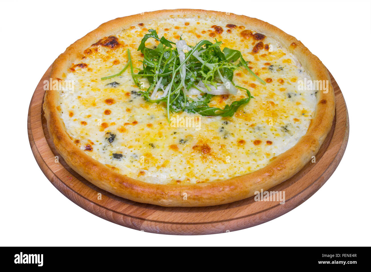 Pizza avec quatre sortes de fromages, isolé avec clipping path Banque D'Images