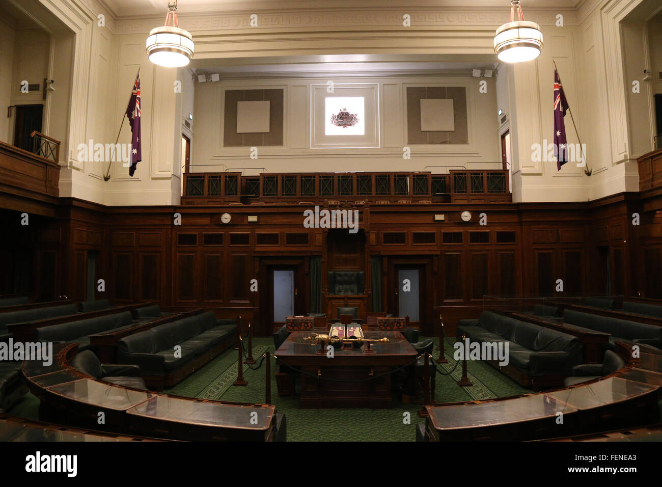 L'intérieur d'ancien Parlement, à Canberra, maintenant le Musée de la démocratie australienne ; Chambre des Représentants. Banque D'Images