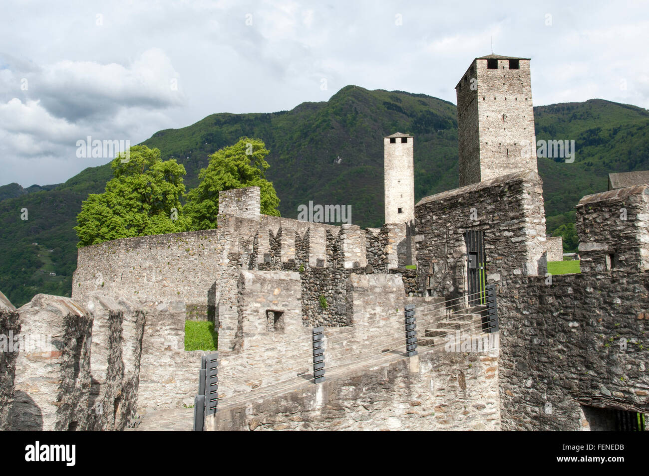 Castelgrande, UNESCO Welterbestätte Drei Burgen und Festungs- und Stadtmauern von Bellinzona, Tessin, Suisse Banque D'Images