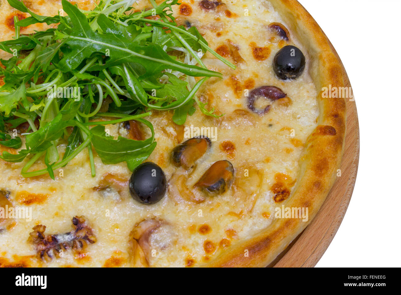 Pizza aux fruits de mer (crevettes, moules, calmars), gros plan Banque D'Images