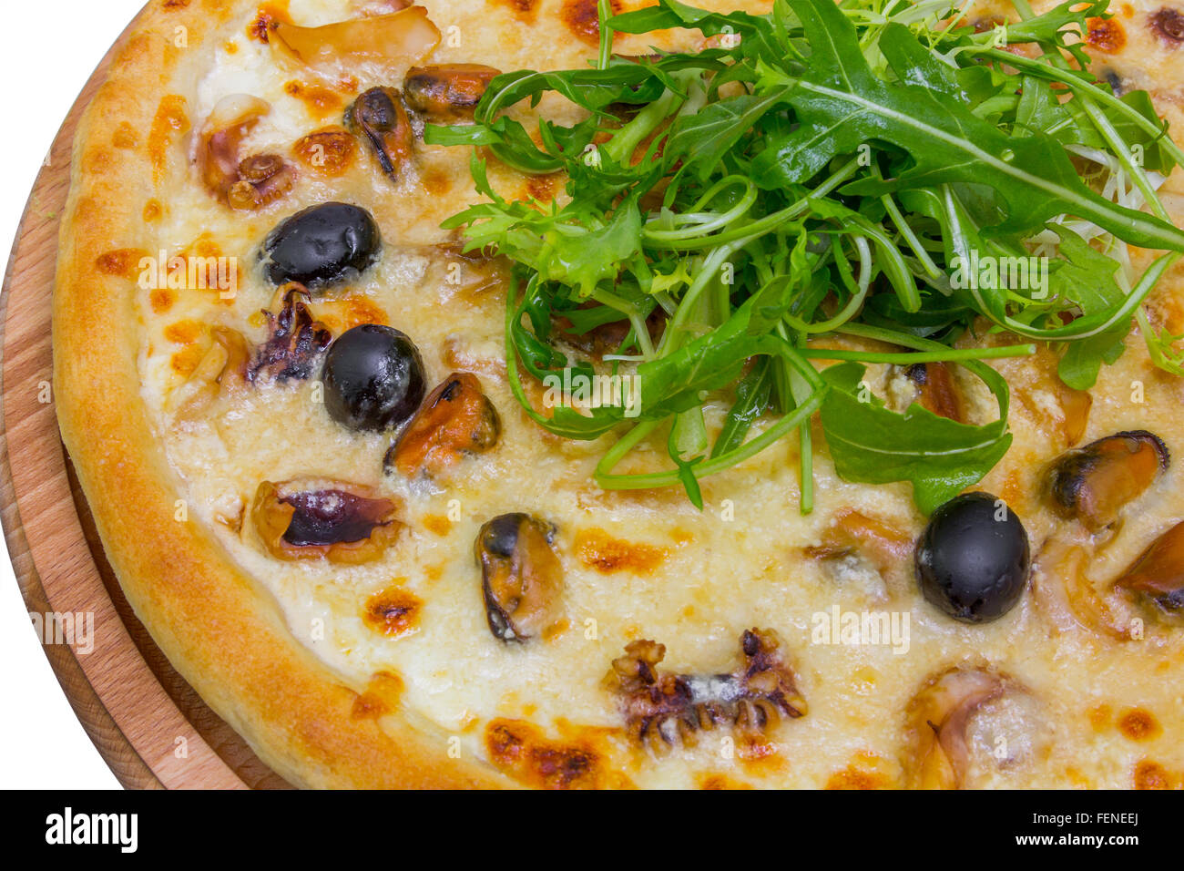 Pizza aux fruits de mer (crevettes, moules, calmars) Banque D'Images