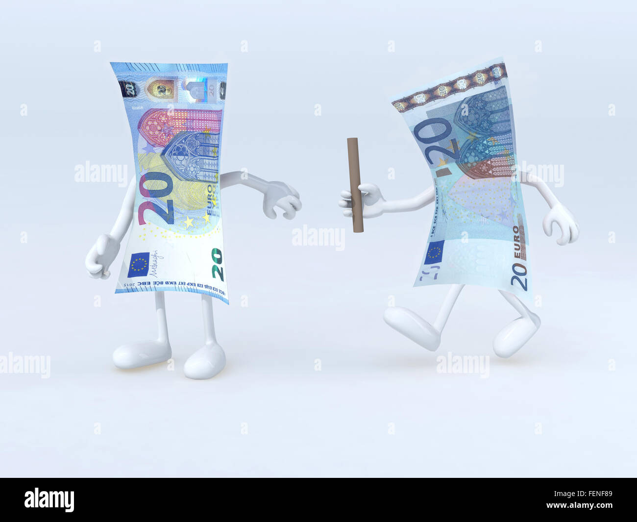 Relais entre les anciens et les nouveaux billets euro 20, 3d illustration Banque D'Images