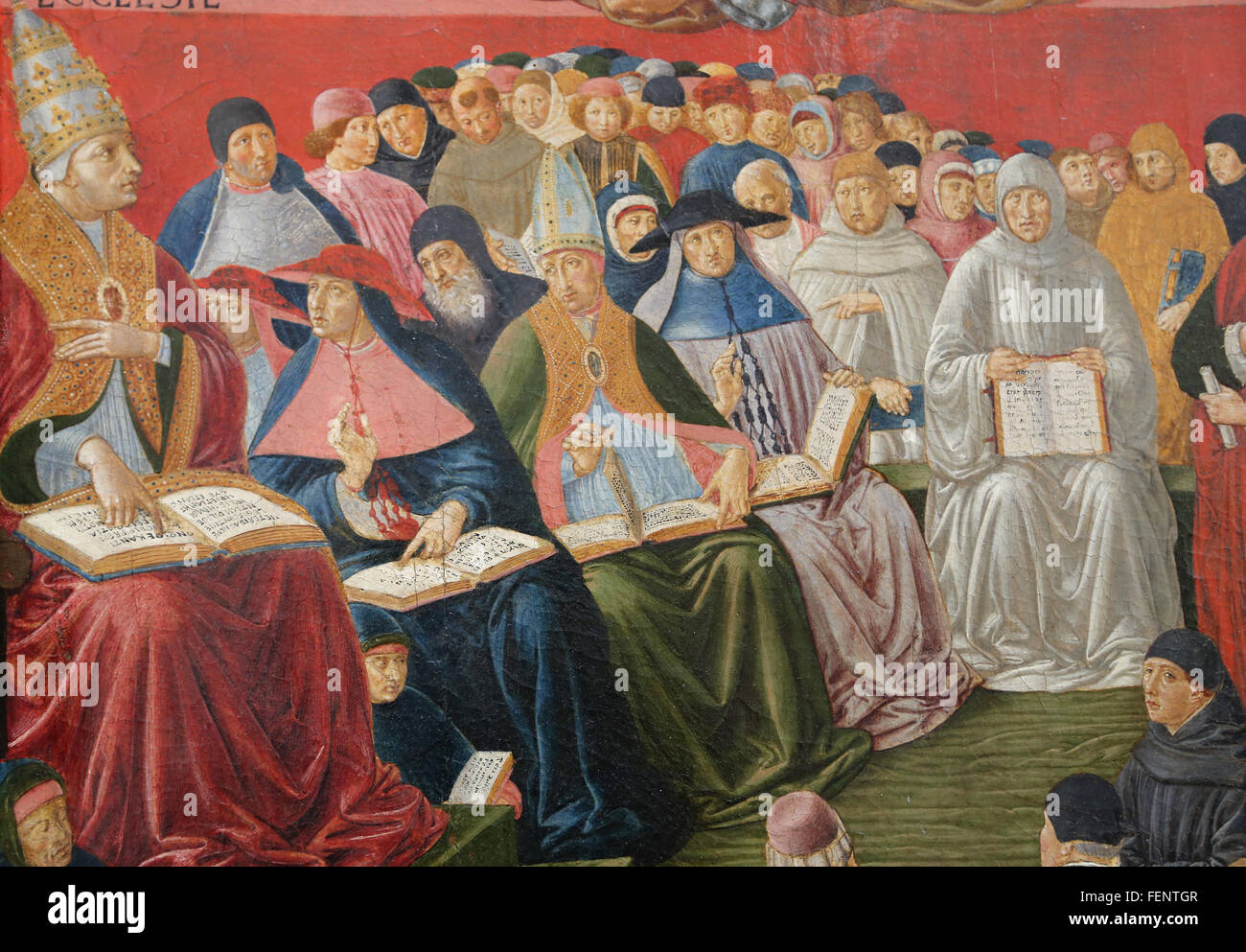 Triomphe de saint Thomas d'Aquin, 1475. Les ecclésiastiques entre du pape Sixte IV) (1414-1484). Par Benozzo Gozzoli (1420-1497). Banque D'Images
