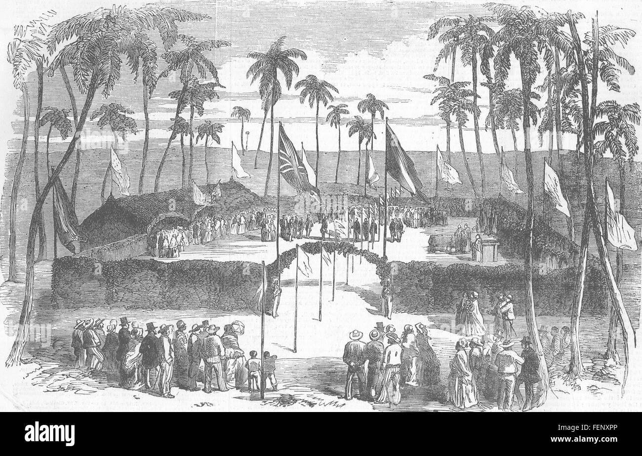 Le Brésil Début du Pernambuco, de fer sur l'île de Nogueira 1855. Illustrated London News Banque D'Images