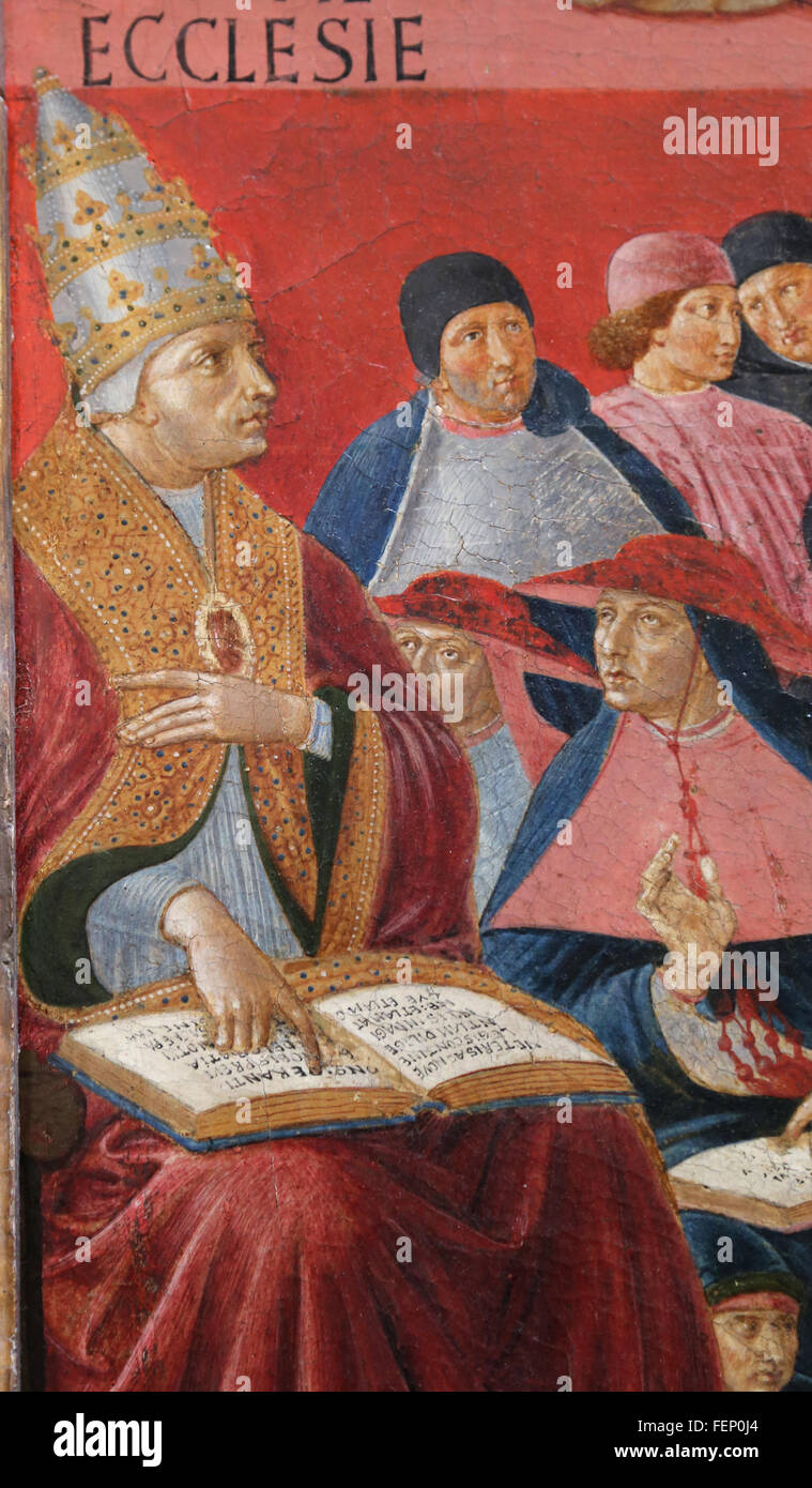 Triomphe de saint Thomas d'Aquin, 1741. Groupe d'ecclésiastiques entre du pape Sixte IV) (1414-1484). Par Benozzo Gozzoli. Banque D'Images