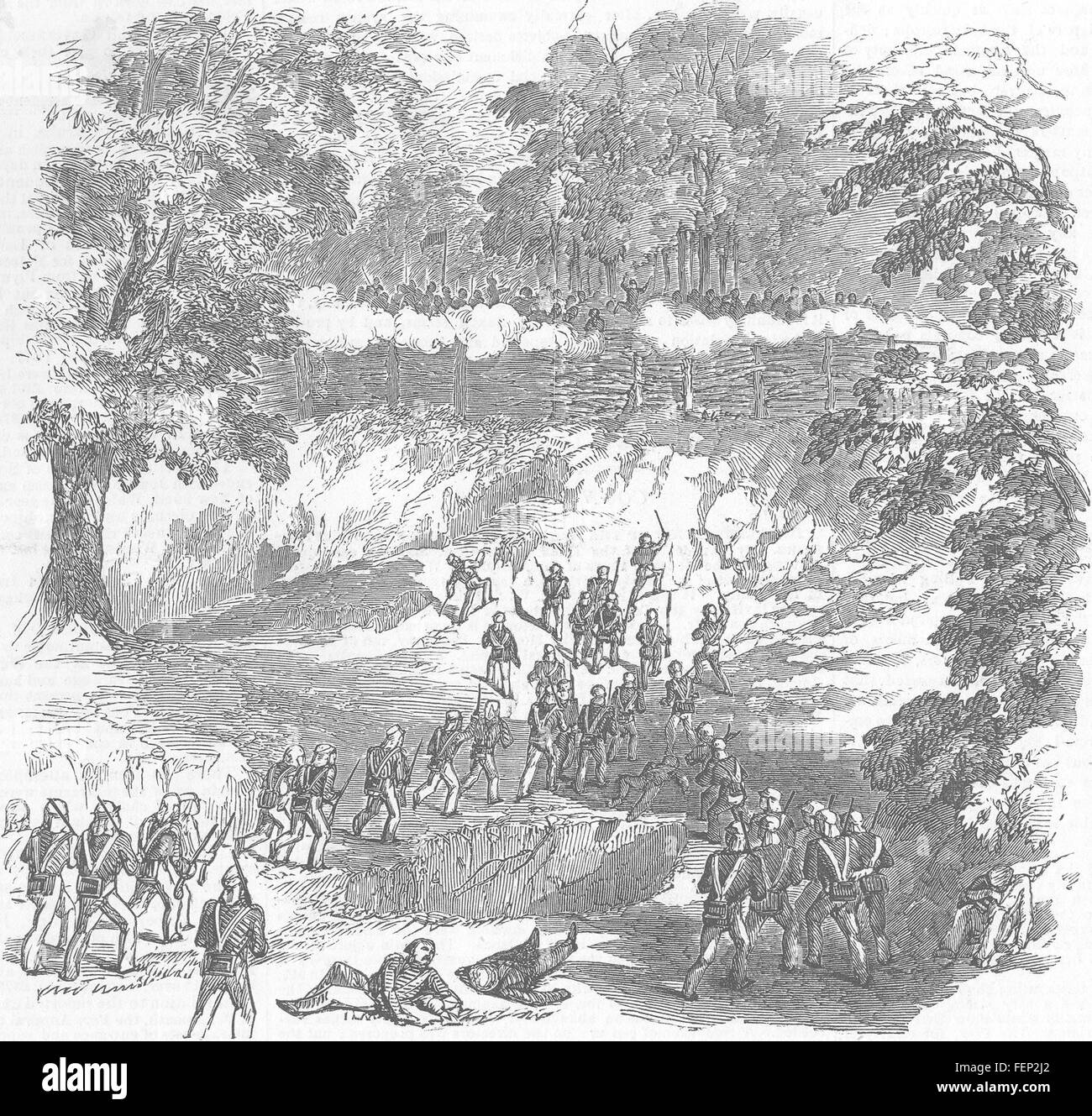 La Birmanie d'Assaut et Capture de Meeah Toon's Stockade, Donabew 1853. Illustrated London News Banque D'Images