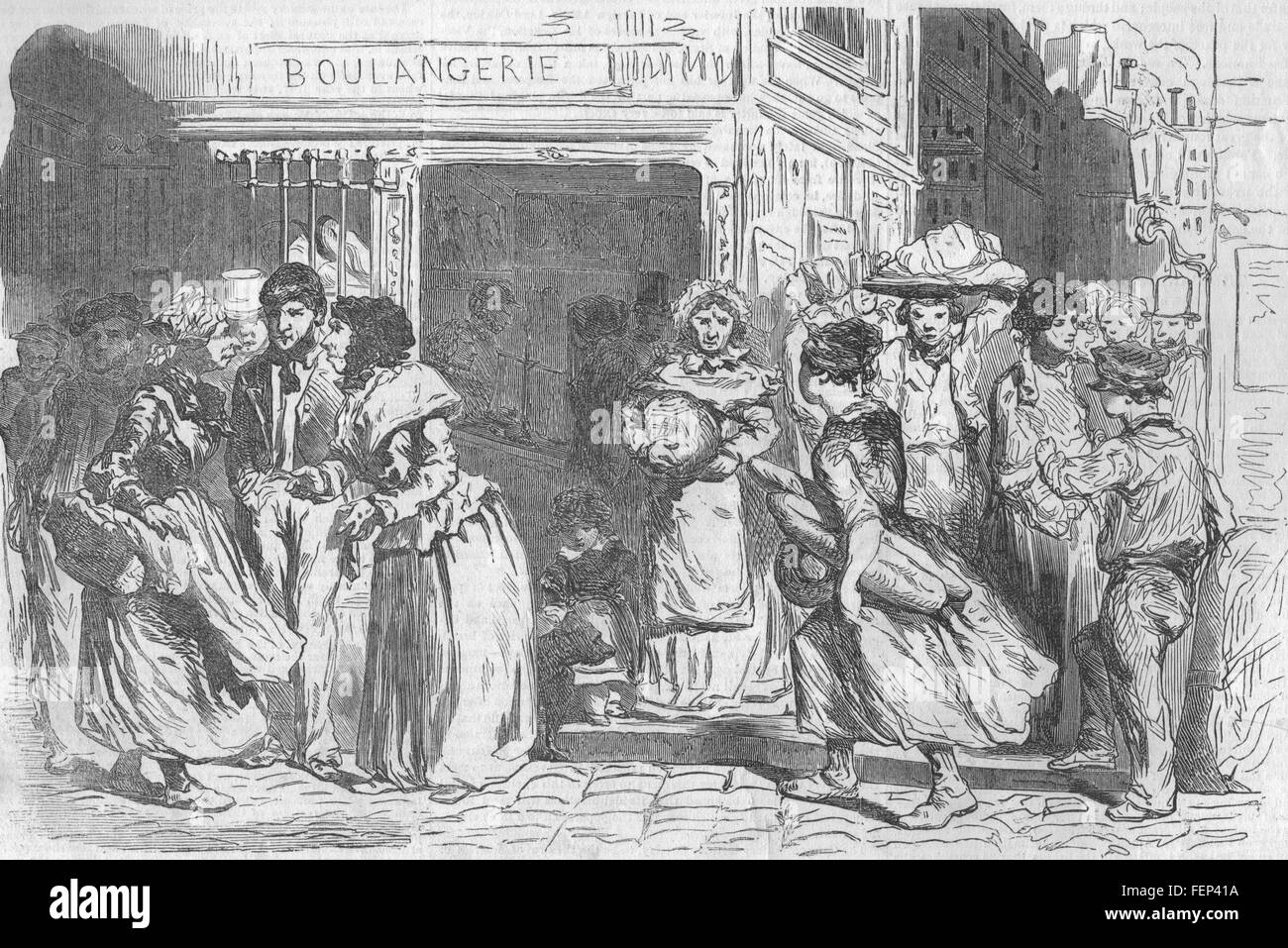PARIS Parisiens de discuter le prix du pain. France 1853. Illustrated London News Banque D'Images