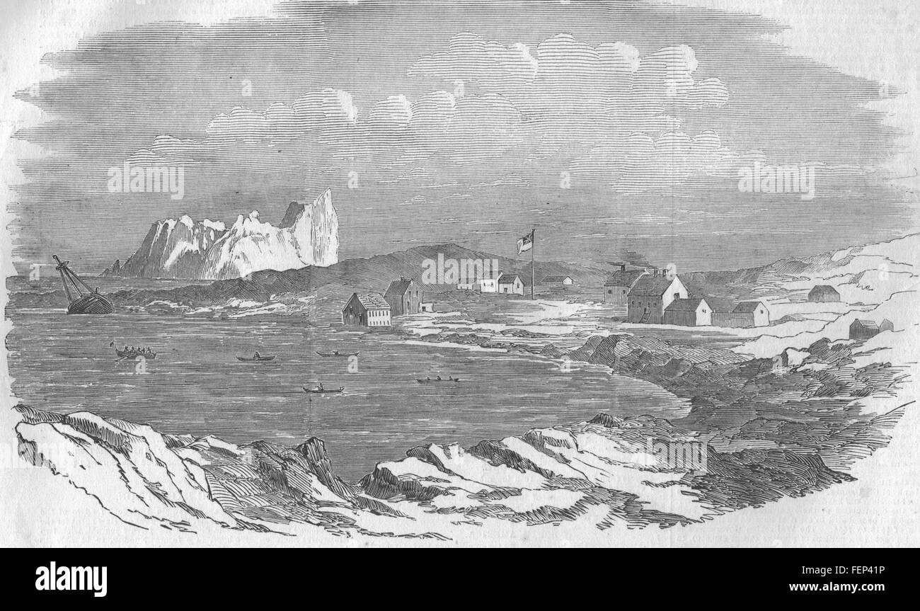 L'île Disko GROENLAND Lievely Harbour, île de Disco 1853. Illustrated London News Banque D'Images