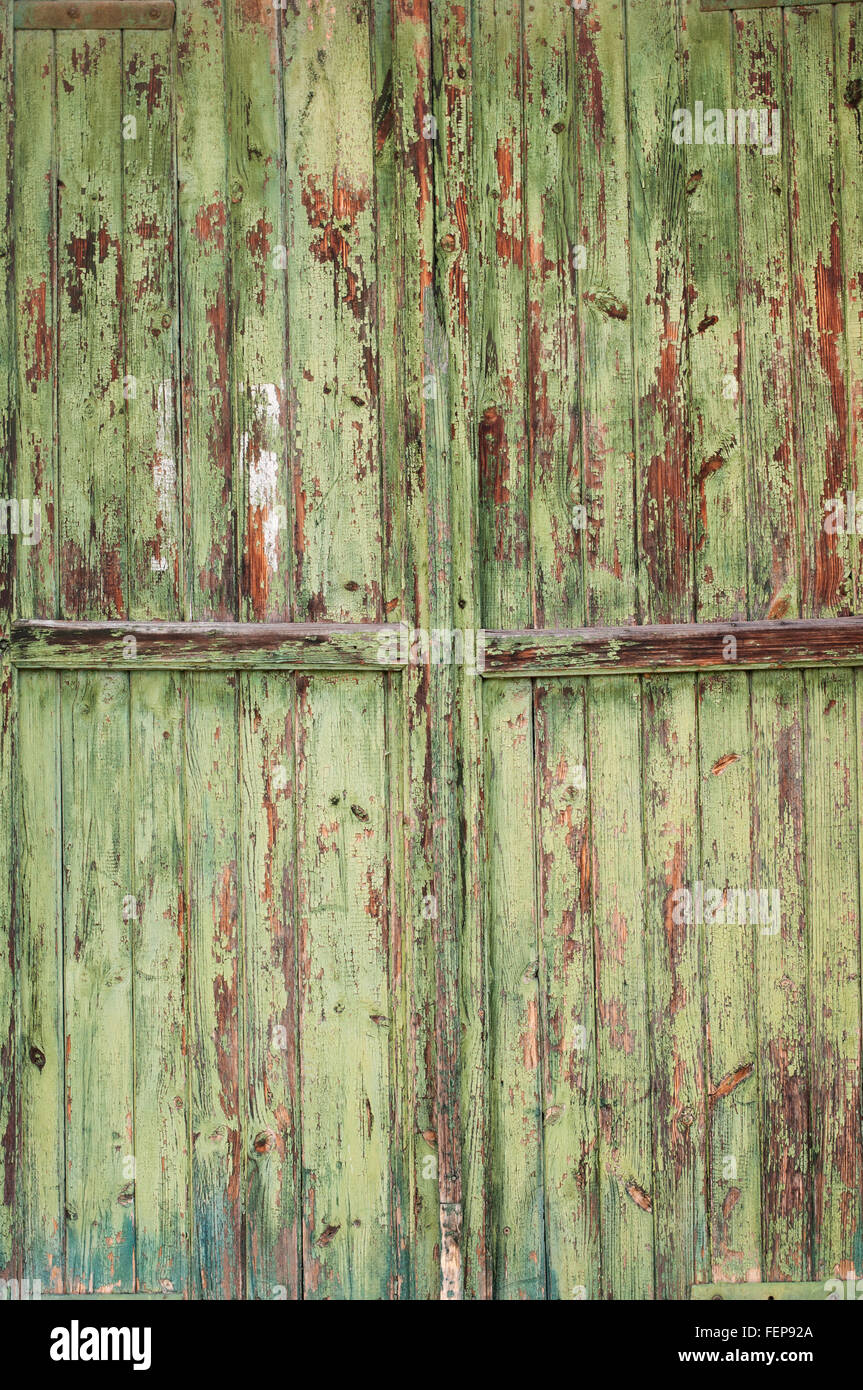 Partie de l'ancienne porte en bois vert Banque D'Images