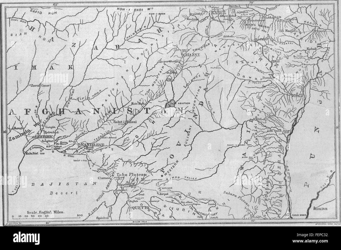 L'AFGHANISTAN La guerre en Afghanistan Carte du pays tour 1880 Kandahar. Illustrated London News Banque D'Images
