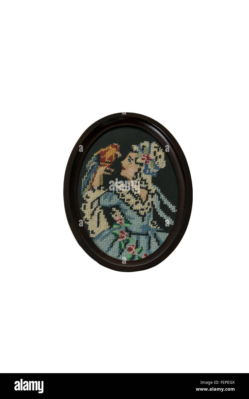 La femme au perroquet, gobelin, isolé Banque D'Images