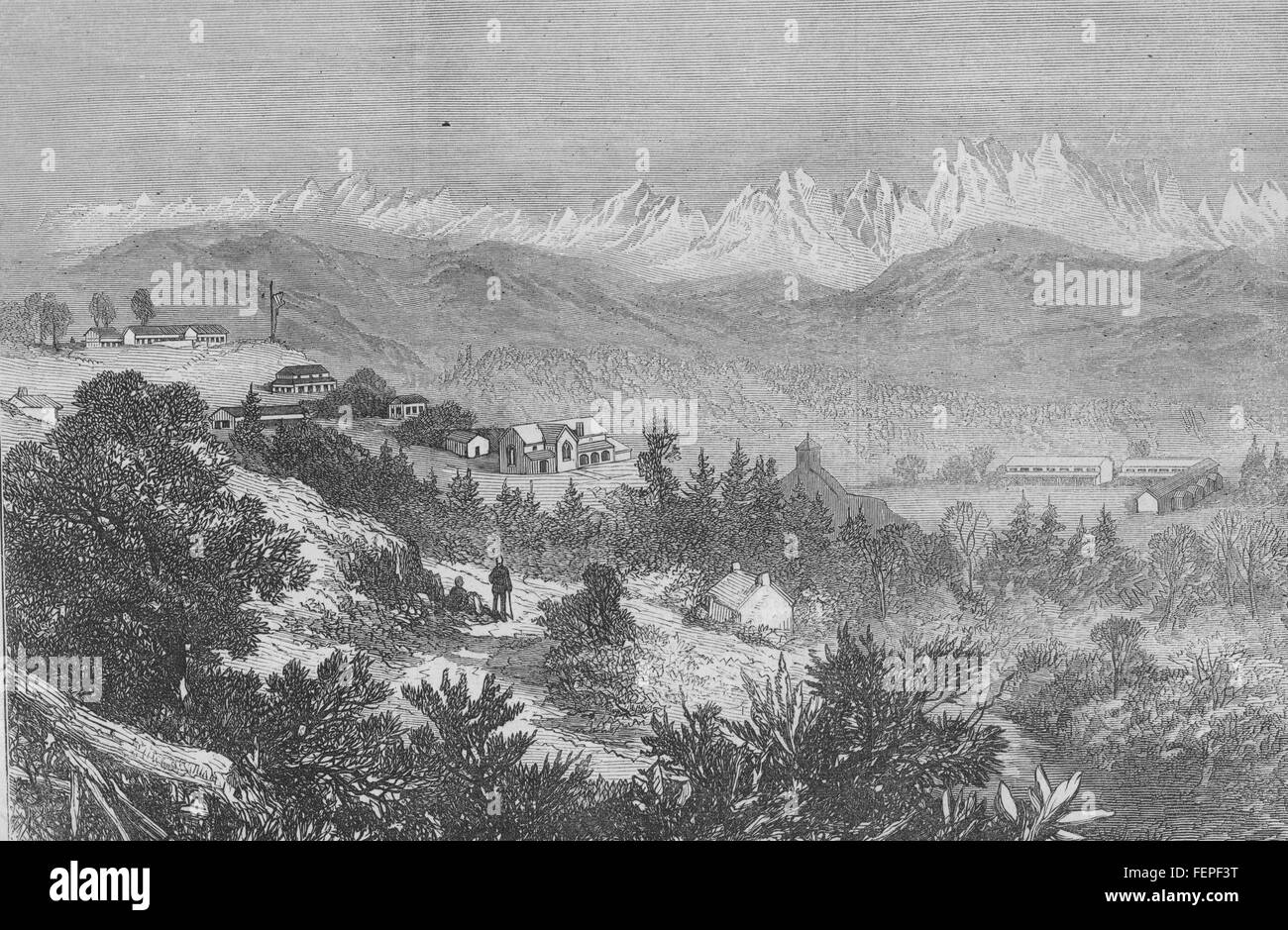 L'INDE La nouvelle station de colline Ranikhet sur Raneee Khet, nord-ouest de provinces en 1875. Illustrated London News Banque D'Images