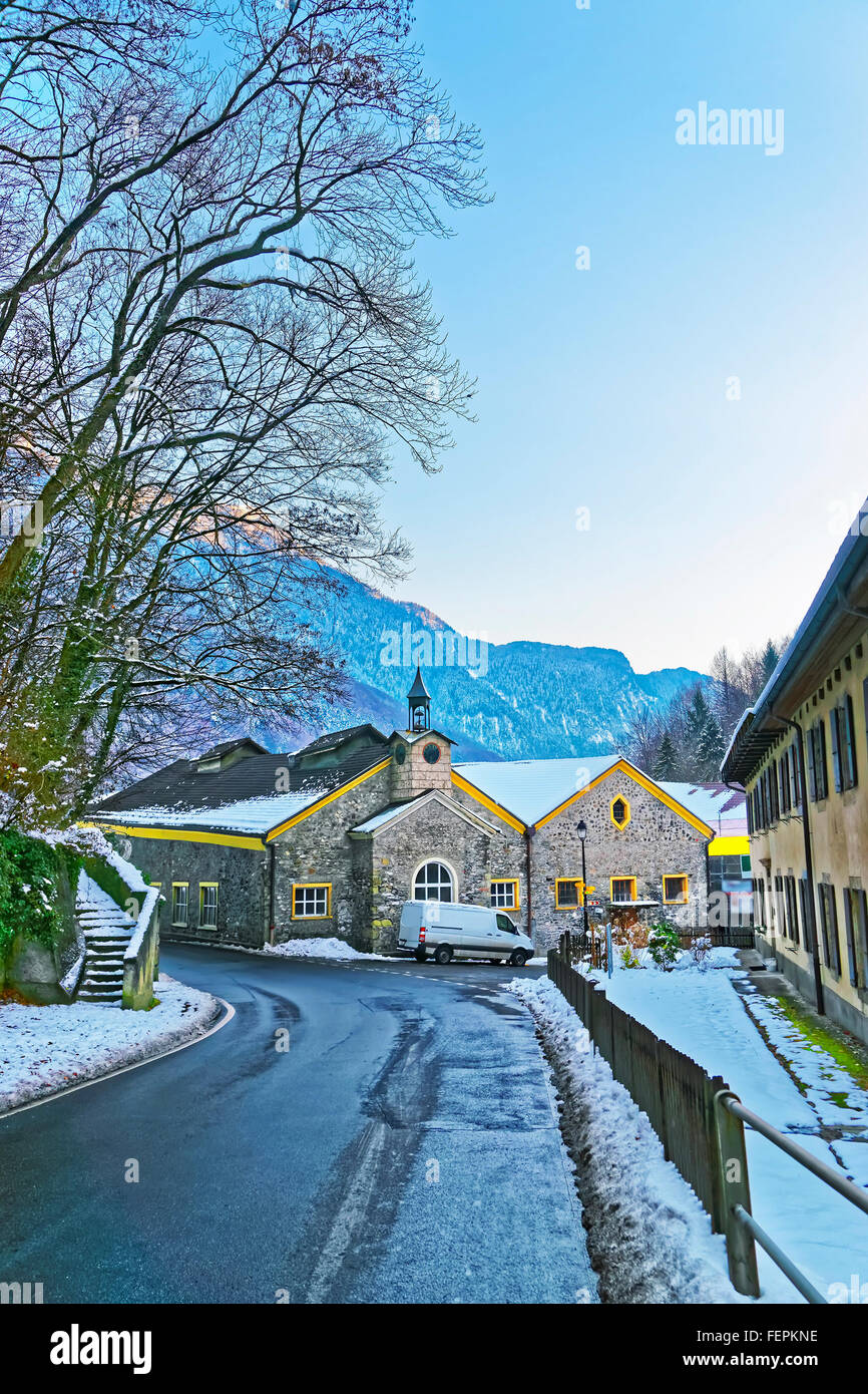 BEX, SUISSE - 1 janvier 2015 : La Saline de Bex en hiver la Suisse. Le complexe minier de sel est répertorié comme un site du patrimoine suisse d'importance nationale. Banque D'Images