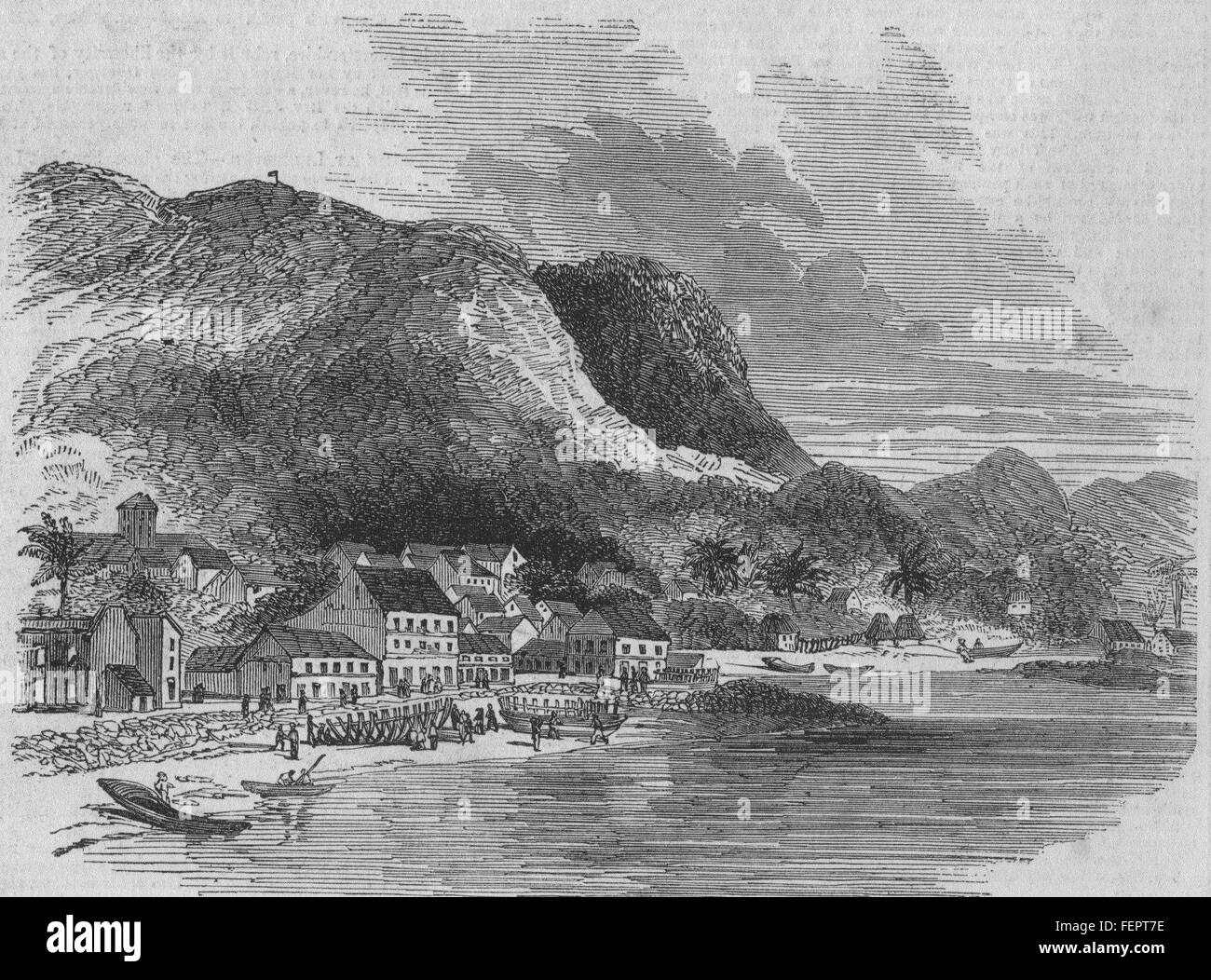 PANAMA Américains la conversion en canoës goélettes, dans la baie de Panama en 1849. Illustrated London News Banque D'Images