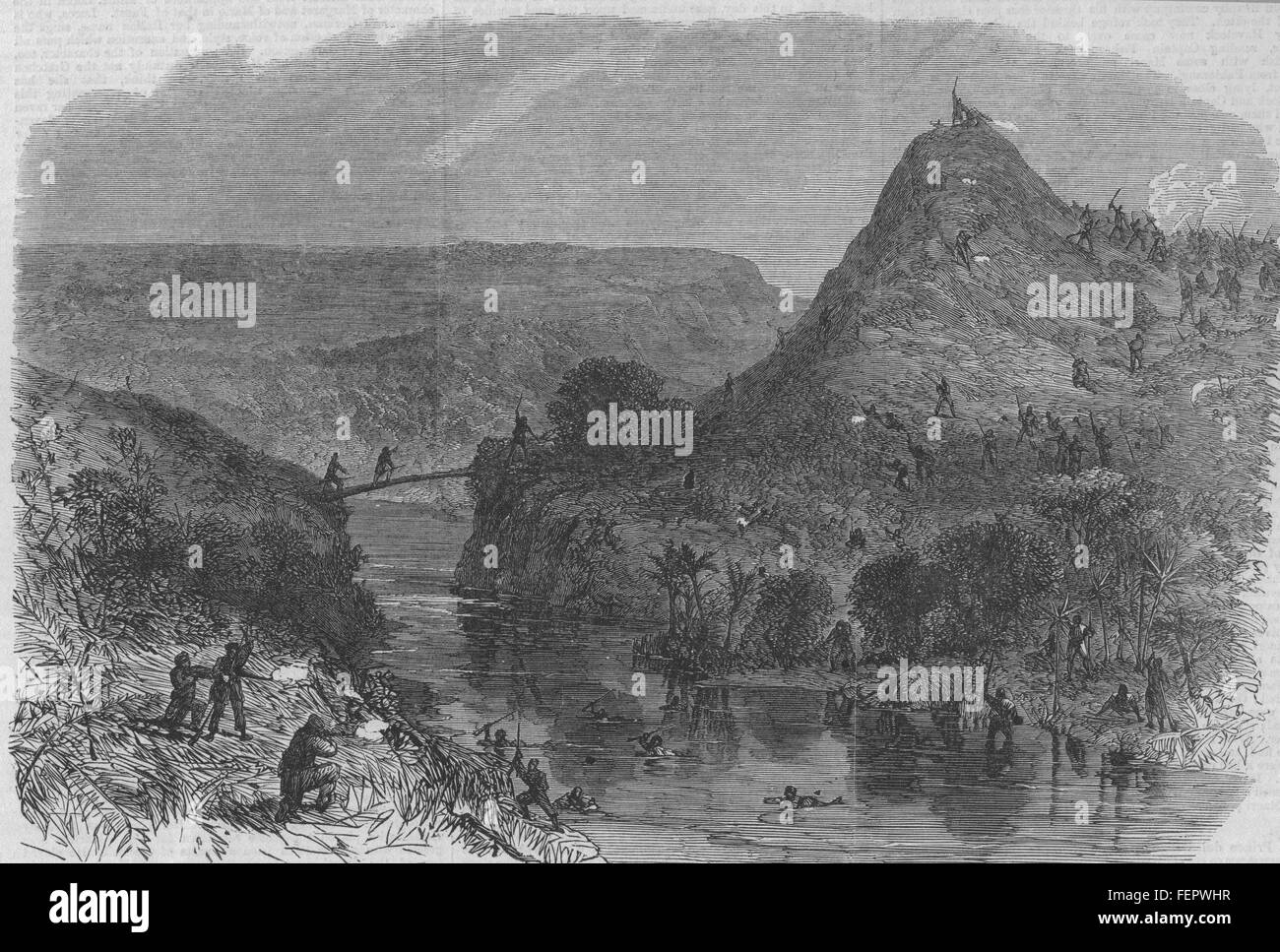 Nouvelle-zélande Nouvelle-zélande guerres terrestres lutte à Waiari Mangapiko, sur la River 1864. Illustrated London News Banque D'Images