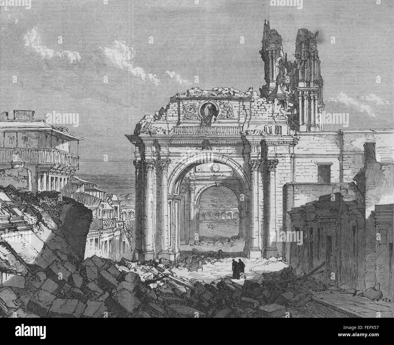 Pérou tremblement de terre au Pérou 1868 Ruines de la cathédrale d'Arequipa 1868. Illustrated London News Banque D'Images