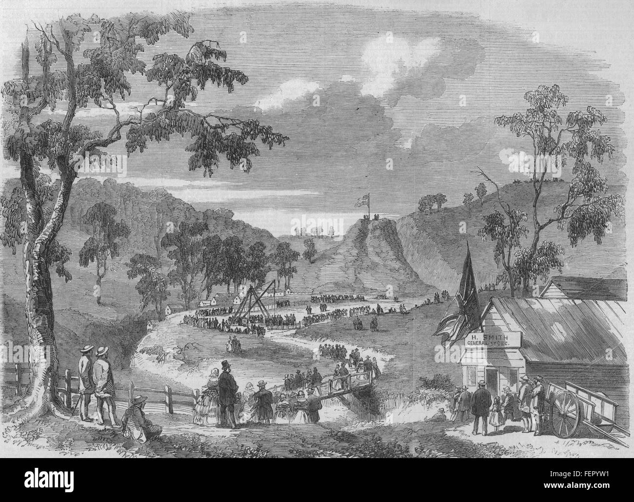 Australie Victoria de fer. Jeter Jackson's Creek keystone 1859 viaduc. Illustrated London News Banque D'Images