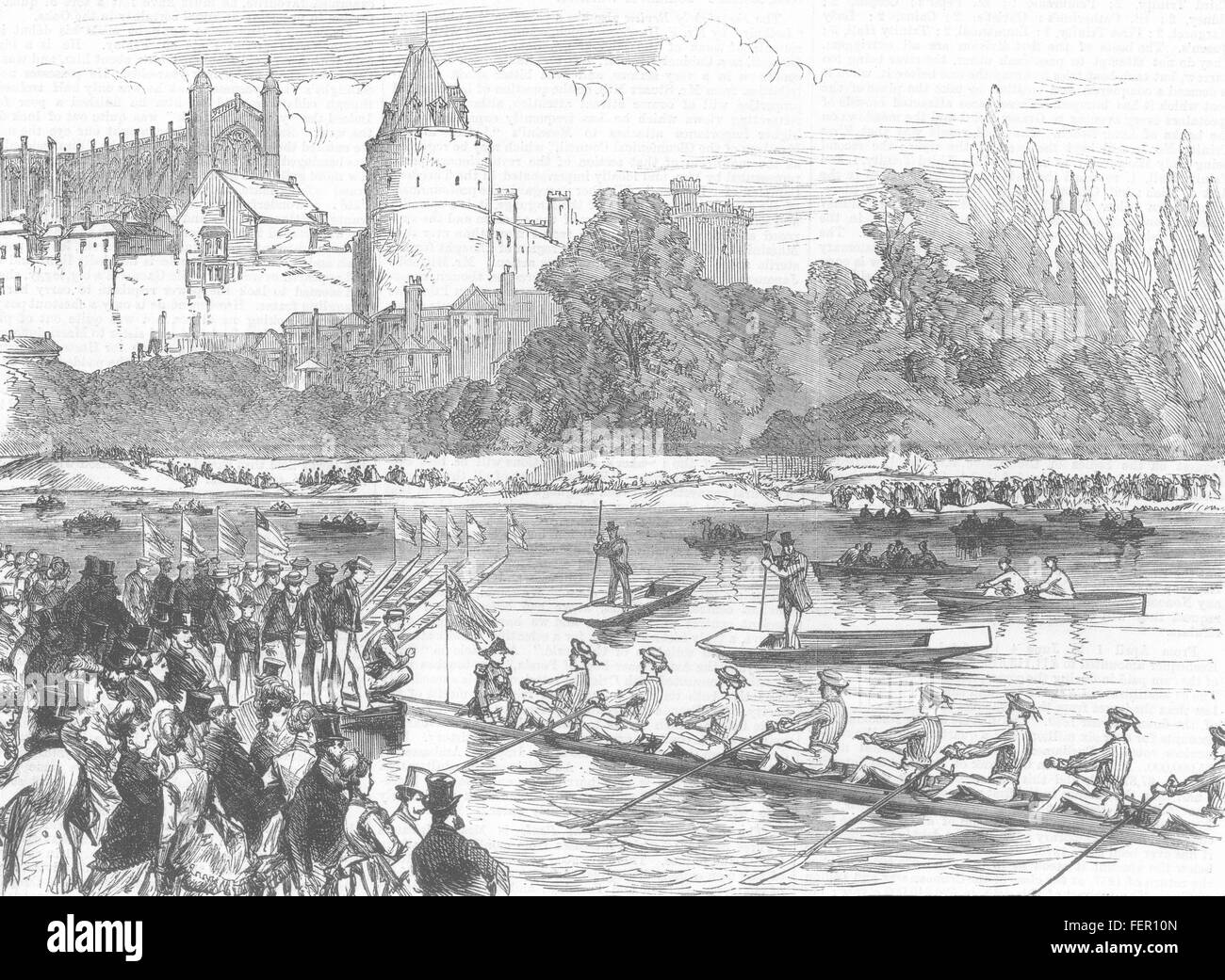 ETON Les bateaux quittant le port de lanne pour rébarbatifs Hall 1870. Illustrated London News Banque D'Images